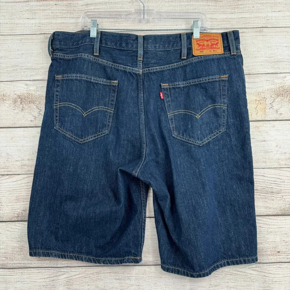 Levi's 469 Loose Straight Jean Shorts Mens 40 Blue Dark Wash‎ Denim Jorts
